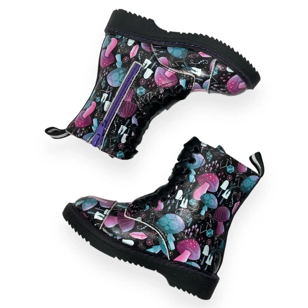 Spellbound Soles Kids Mushroom High‎ Top Chunky Combat Boots Pinks Blues Black